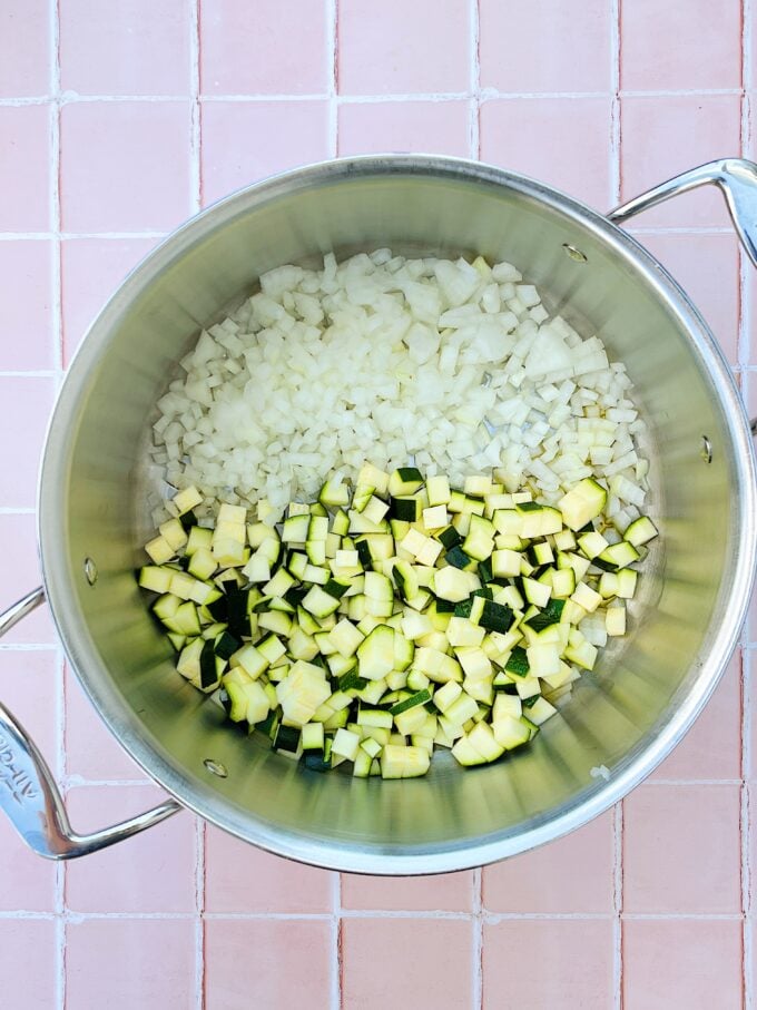pot with onions and zucchini