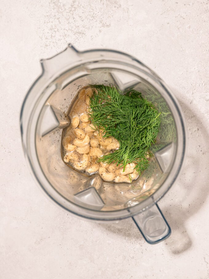 cashews and dill in blender